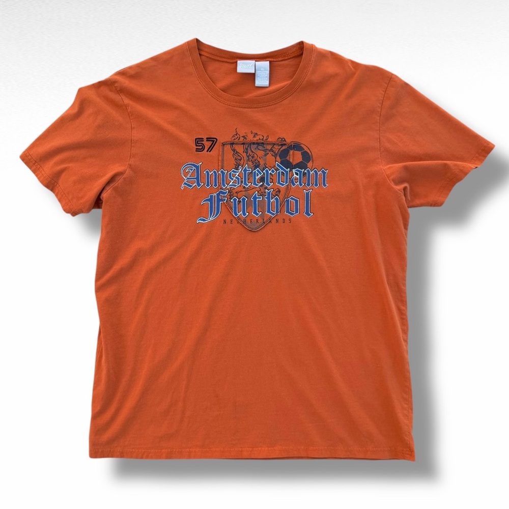 Vintage Y2K Utility Amsterdam Futbol Soccer T-Shirt Orange Size XL
